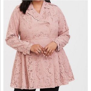 Torrid dusty pink double breasted lace pea coat